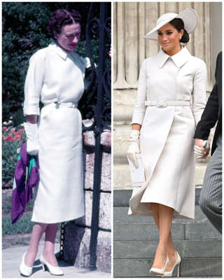 Wallis Simpson [L] and Meghan Markle [R] both wore a similar dress coat