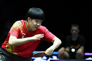 Chinas Wang Chuqin returns the ball to Swedens Kristian Karlsson (not in picture) at the World Table Tennis Champions European Summer Series 2022 in Budapest, Hungary on July 19, 2022. (Photo by Attila KISBENEDEK / AFP) (Photo by ATTILA KISBENEDEK/AFP via Getty Images)