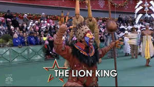 The Broadway cast of THE LION KING performs at the 96th Annual Macy's Thanksgiving Parade on November 24, 2022