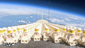A high-altitude balloon carried a mini space-shuttle with 1000 Legonauts to the edge of space. Three flights were conducted from an airport in Slovakia.   The balloon burst at an altitude of 21 miles (34 kilometers) and then the landing platform returned to Earth under a parachute.   Footage courtesy: LEGO/Kreativ Gang/Dominik Matusinsky | edited by Space.com