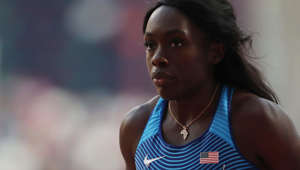 Morolake Akinosun of U.S. claims 1st place in women's 100m