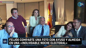 Feijóo comparte una foto con Ayuso y Almeida en una «inolvidable noche electoral»