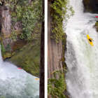 Aventureiros descem de caiaque uma enorme cachoeira nos EUA