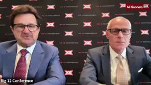 Big 12 commissioner Brett Yormark and Texas Tech president Lawrence Schovanec meet the press at Big 12 spring meetings.