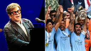 Elton John bumps into Manchester City at the airport and gets serenaded