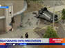 Vehicle flips, slams into Los Angeles fire station