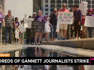 Journalists at two dozen local newspapers across the U.S. walked off the job Monday to demand an end to painful cost-cutting measures and a change of leadership at Gannett, the country's biggest newspaper chain.
