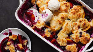 Peach Blueberry Cobbler uses both fruits to make our favorite summer dessert.