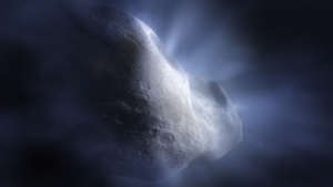 Artist's Concept of Comet 238P/Read which shows the main belt comet sublimating—its water ice vaporizing as its orbit approaches the Sun.