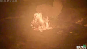 USGS video shows Hawaii’s Kilauea erupt overnight, lighting up and shooting fire and lava into the sky.