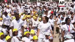 About 400 children took part in a flash mob on Wednesday in the Parisian suburb city of Epinay-sur-Seine