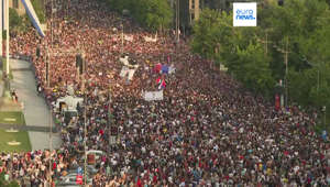Tens of thousands rally against Serbia's populist leader