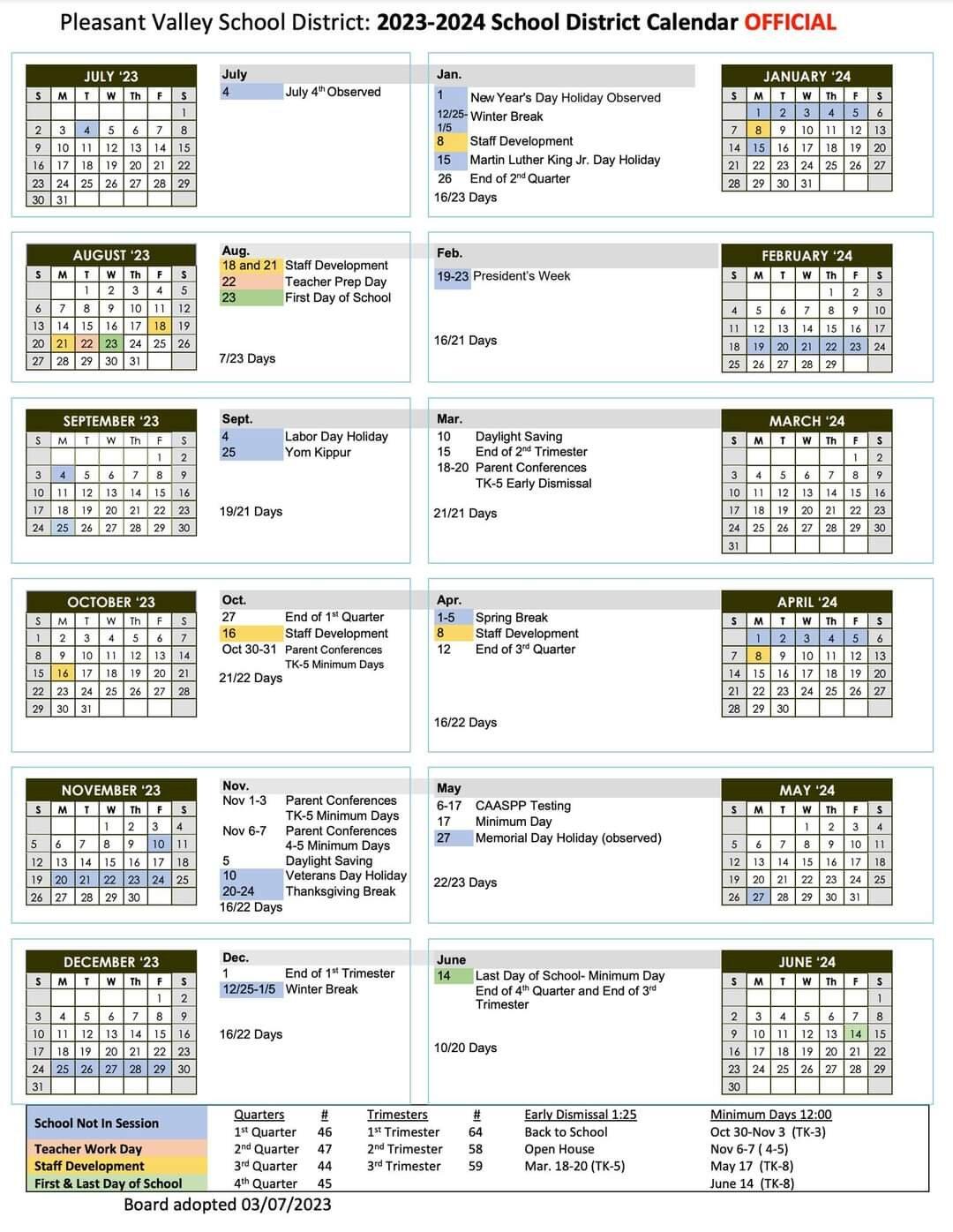 PVSD 2023-2024 School Year Calendar - Dos Caminos