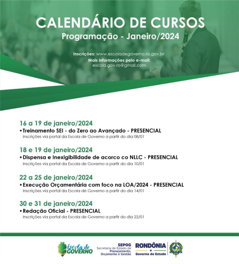 Escola de Governo abre calendário de cursos para janeiro de 2024