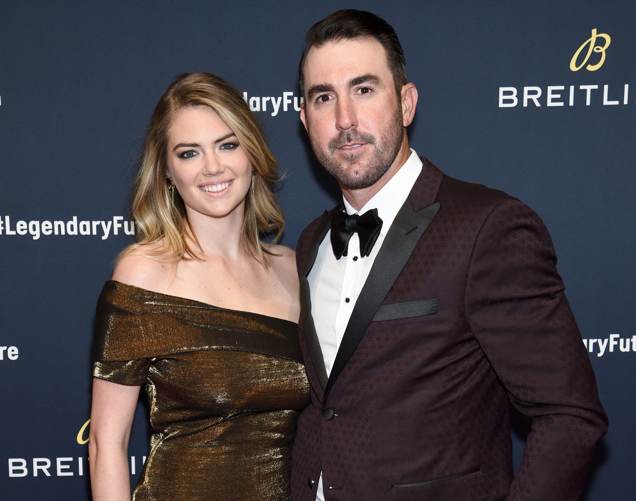 YORK CITY - FEBRUARY 22: Kate Upton with Justin Verlander on the red carpet at the '#LEGENDARYFUTURE' Roadshow 2018 New York on February 22, 2018. (Photo by Dimitrios Kambouris/Getty Images for Breitling)