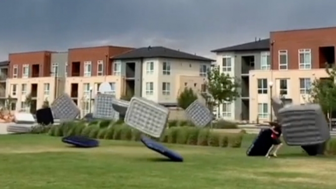 Mattress attack: Denver winds cause dozens of blow-up beds to take flight