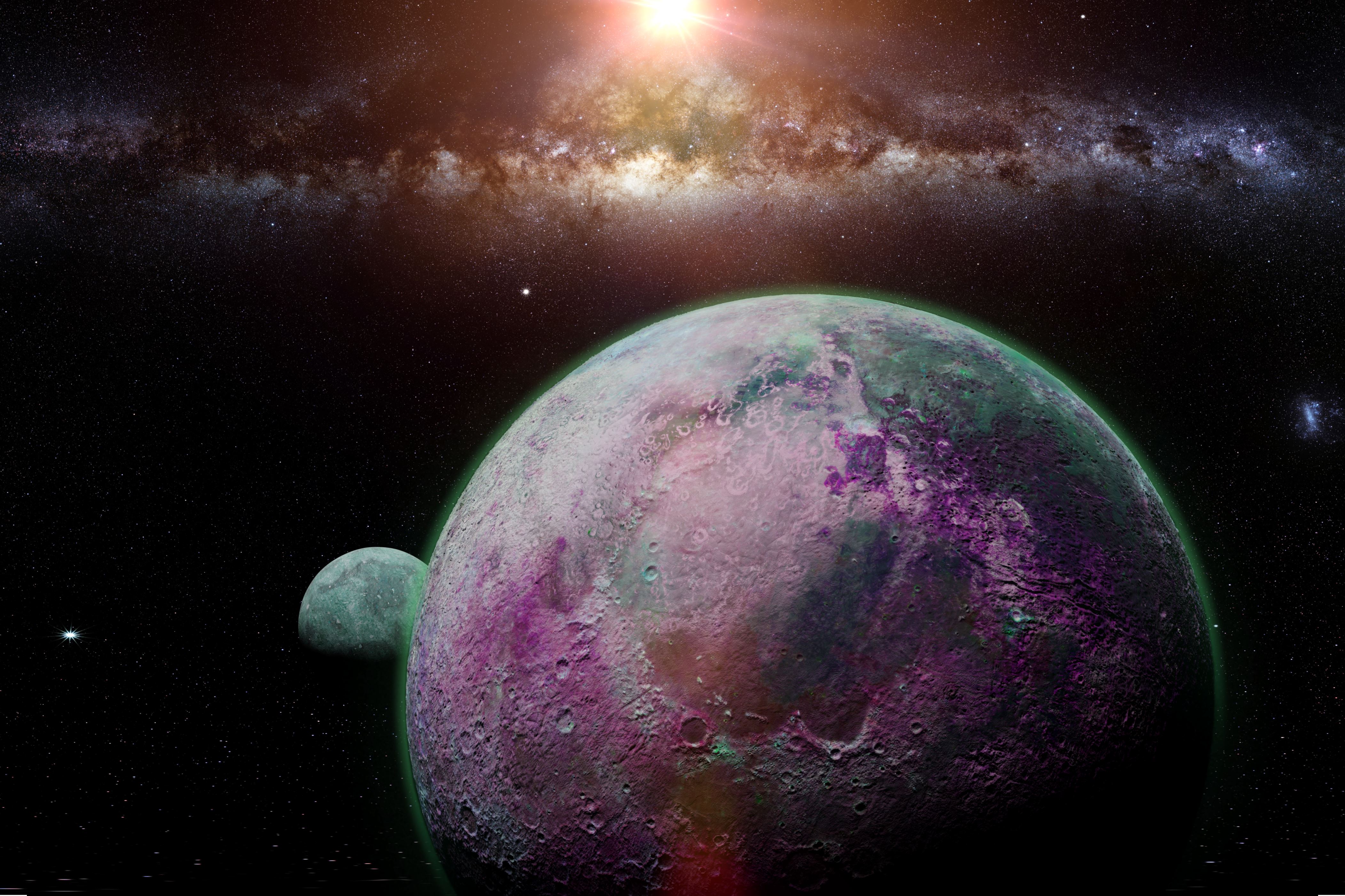 artist's impression of a plan in an alien planetary system in deep space