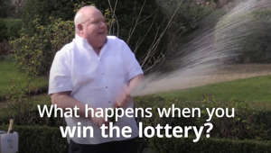 a man that is standing in the grass: What happens when you win the lottery?