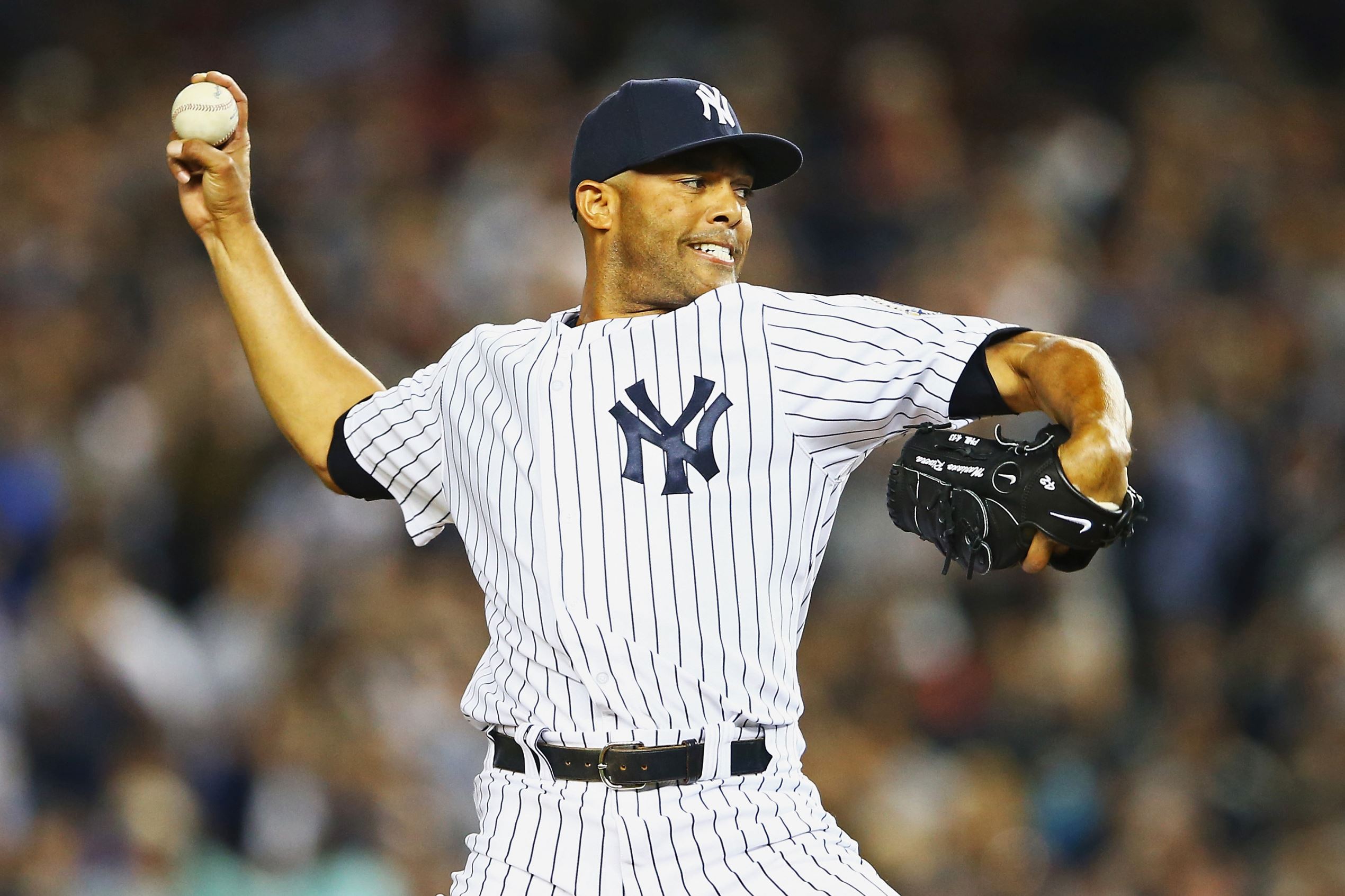 Mariano Rivera of the New York Yankees pitches against the Tampa Bay Rays in the eigth inning during their game on September 26, 2013 at Yankee Stadium in the Bronx borough of New York City.