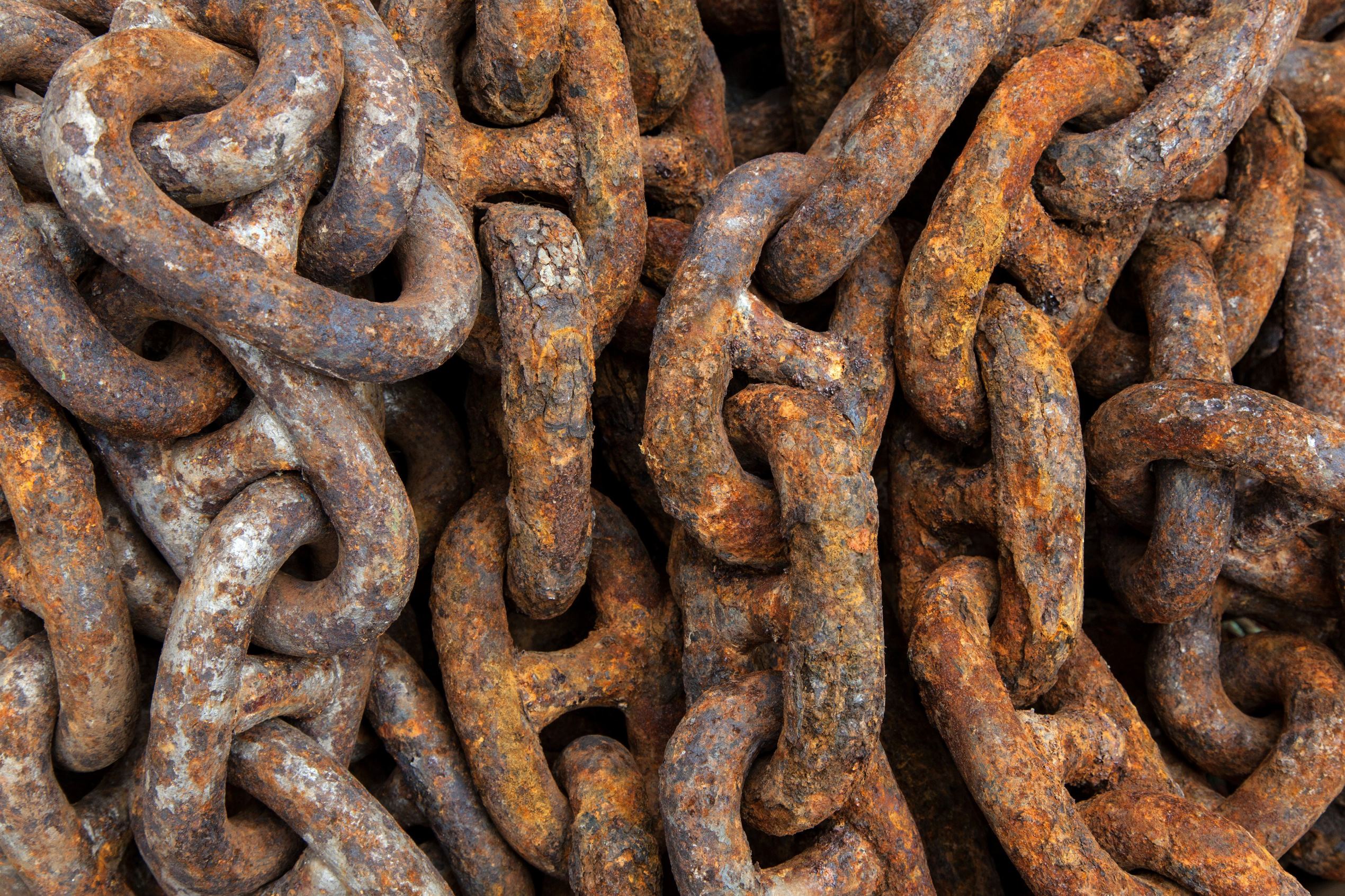 Rusted iron chain in the port, Husavik, Iceland