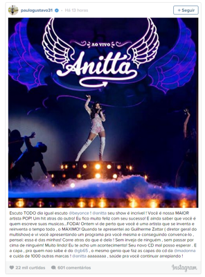 Anitta recebe críticas nas redes sociais e Paulo Gustavo defende: "Nossa maior artista pop"