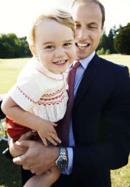 Prince George, pictured with his father, William the Duke of Cambridge, at the christening of Princess Charlotte in Sandringham, England.