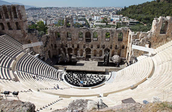 The word “theater” came from Greek "theatron," meaning the seating section of the outdoor arenas where people watched plays. The ancient Greeks were great patrons of plays and every town had its own company and often held play competitions. Comedies, tragedies and satirical plays were all invented by the Greeks.