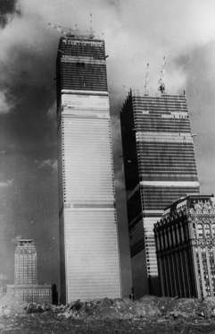 The World Trade Center (World Trade Centre) during its construction in New York.