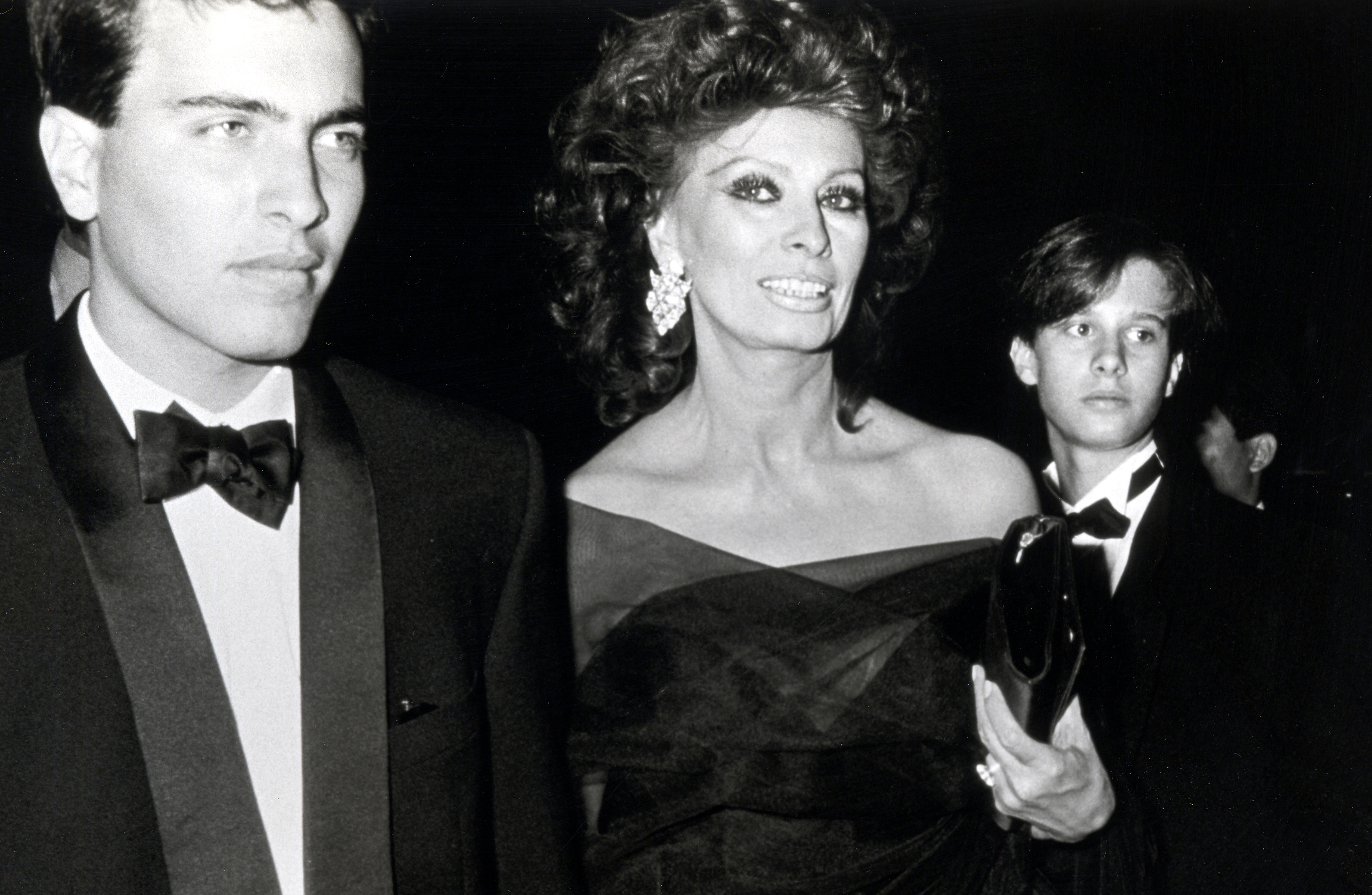 Carlo Ponti Jr., Sophia Loren, and Eduardo Ponti during World Premiere of 'The Fortunate Pilgrim' - March 28, 1988 at Lincoln Center in New York City, New York, United States.