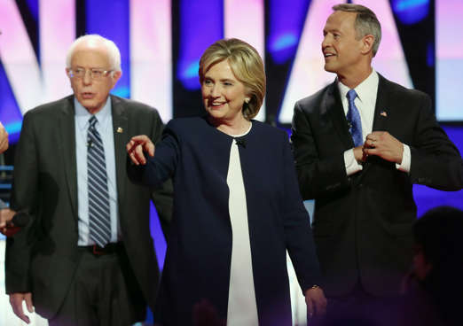 Democratic presidential candidates Sen. Bernie Sanders (I-VT) Hillary Clinton an...