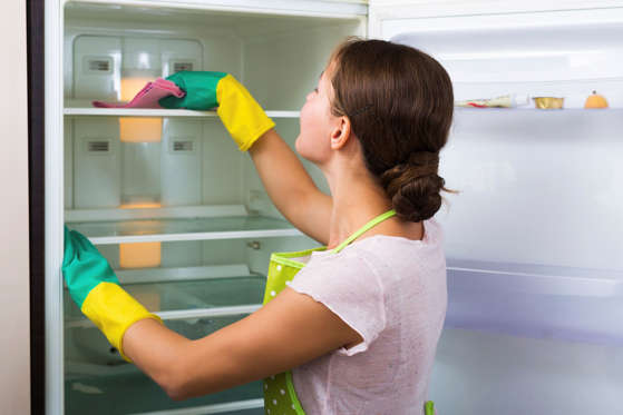 Don’t forget your fridge during your next cleaning sesh. The USDA recommends wiping down the insides with a mixture of hot water and baking soda to get rid of any pesky germs and odors.