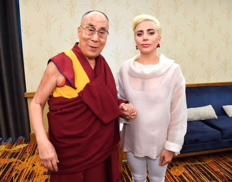 INDIANAPOLIS, IN - JUNE 26: (Exclusive Coverage) Lady Gaga (R) joins his Holiness the Dalai Lama (L) to speak to US Mayors about kindness at JW Marriott on June 26, 2016 in Indianapolis, Indiana.