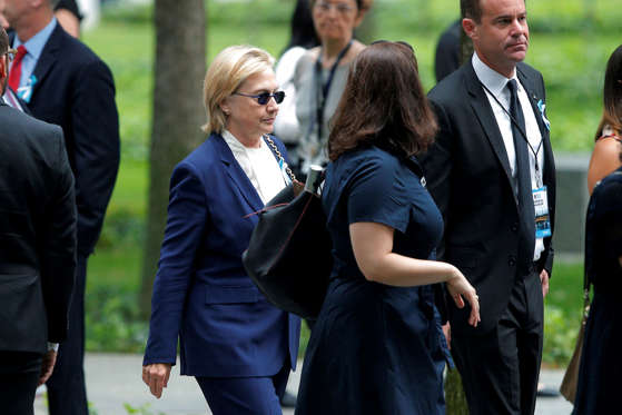 Democratic presidential candidate Hillary Clinton arrives for ceremonies to mark the 15th anniversary of the September 11 attacks at the National 9/11 Memorial in New York, September 11, 2016.