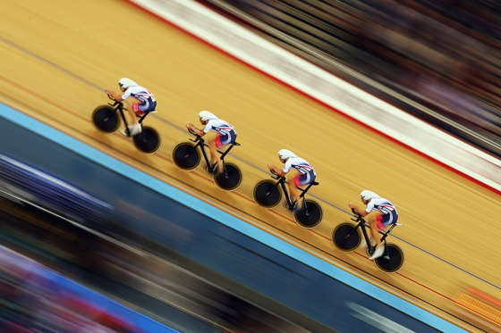 LONDON, ENGLAND - MARCH 02:  Great Britain ride in qualifying for the Men's Team Pursuit at the Lee Valley Velopark Velodrome on March 2, 2016 in London, England.  (Photo by Bryn Lennon/Getty Images)