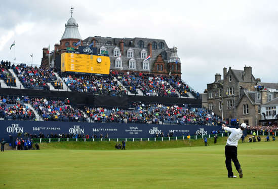ST ANDREWS, SCOTLAND - JULY 20:  Zach Johnson of the United States plays his approach shot to the 18th green in the playoff during the final round of the 144th Open Championship at The Old Course on July 20, 2015 in St Andrews, Scotland.  (Photo by Stuar