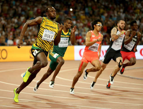 BEIJING, CHINA - AUGUST 26:  Usain Bolt of Jamaica competes in the Men's 200 metres semi-final during day five of the 15th IAAF World Athletics Championships Beijing 2015 at Beijing National Stadium on August 26, 2015 in Beijing, China.  (Photo by Andy L
