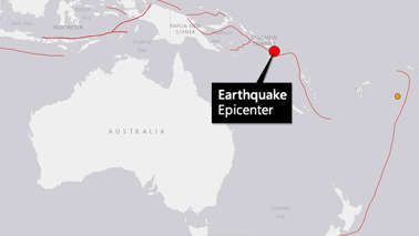Map showing epicenter of an earthquake near Kirakira, Solomon Islands, on Dec. 8, 2016.