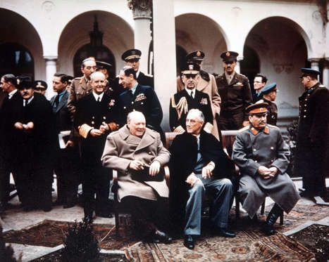 Slide 5 of 15: YALTA CONFERENCE, LIVADIA PALACE, RUSSIA - FEB 1945 (L-R) WINSTON CHURCHILL, FRANKLIN D ROOSEVELT AND JOSEF STALIN