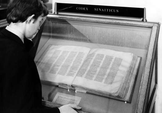 Slide 2 of 15: The Codex Sinaiticus, a copy of the Bible hand-written in Greek, at the British Museum in London, February 1968. It was written on parchment in the 4th century.