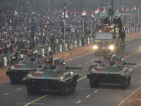 NEW DELHI, INDIA - JANUARY 26: Infantry Combat Vehicle BMP-2K during the celebration of 68th Republic Day at Rajpath, on January 26, 2017 in New Delhi, India. India celebrates its 68th Republic Day with Abu Dhabi Crown Prince Mohammed bin Zayed Al Nahyan