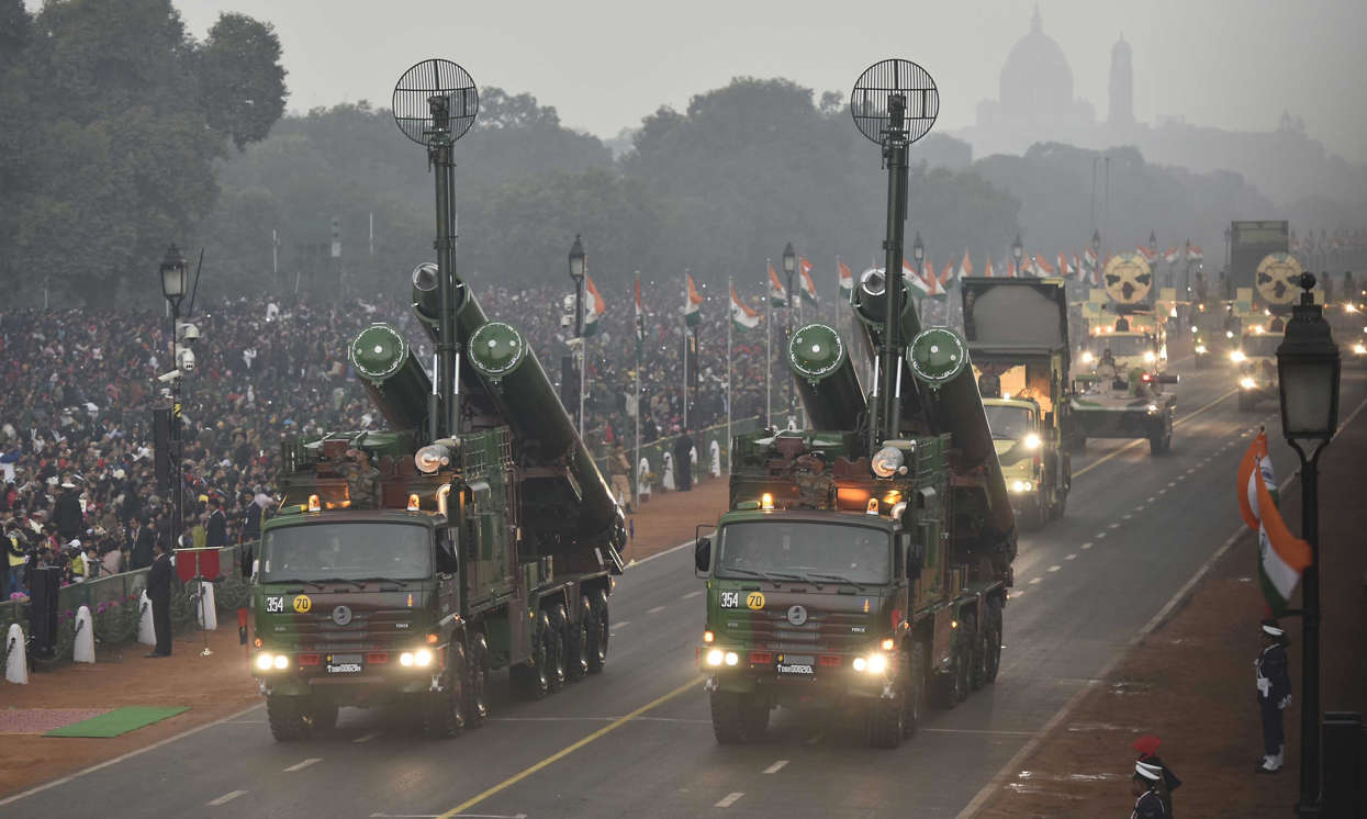Slide 4 of 15: NEW DELHI, INDIA - JANUARY 26: Brahmos Weapon System during the celebration of 68th Republic Day at Rajpath, on January 26, 2017 in New Delhi, India. India celebrates its 68th Republic Day with Abu Dhabi Crown Prince Mohammed bin Zayed Al Nahyan as the c