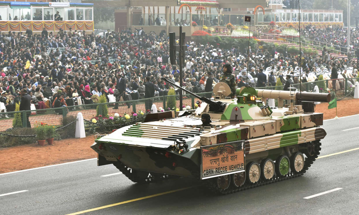 Slide 15 of 15: NEW DELHI, INDIA - JANUARY 26: Indian Army's CBRN RECCE Vehicle passing during the celebration of 68th Republic Day at Rajpath, on January 26, 2017 in New Delhi, India. India celebrates its 68th Republic Day with Abu Dhabi Crown Prince Mohammed bin Zayed