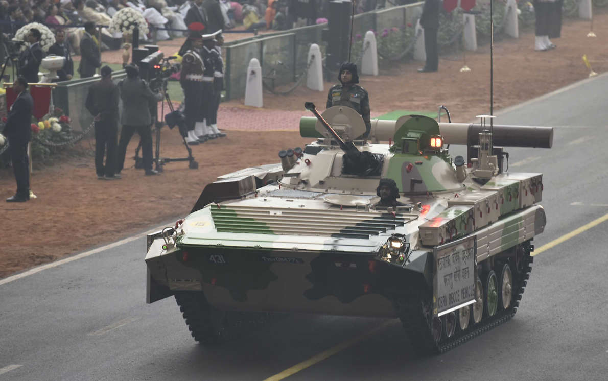 Slide 3 of 15: NEW DELHI, INDIA - JANUARY 26: CBRN Reconnaissance vehicle during the celebration of 68th Republic Day at Rajpath, on January 26, 2017 in New Delhi, India. India celebrates its 68th Republic Day with Abu Dhabi Crown Prince Mohammed bin Zayed Al Nahyan as