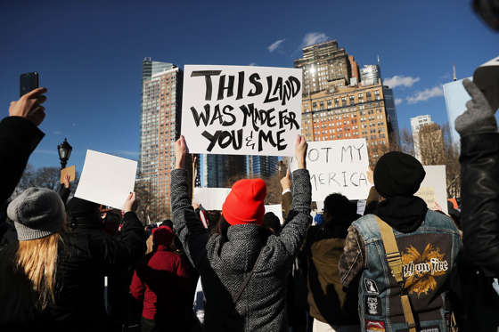 Slide 1 of 26: People attend an afternoon rally in New York City's Battery Park Jan. 29, 2017 to protest U.S. President Donald Trump's new immigration policies.