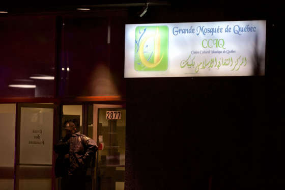 Slide 1 of 24: Six dead and eight wounded in Quebec City mosque shooting, Canada - 30 Jan 2017 A Quebec police officer stands guard after a shooting at the Quebec Islamic Cultural Centre in Quebec City, Quebec, Canada, 30 January 2017. According to the police, six people were killed and another eight were wounded in a shooting at a Mosque during evening prayers on 29 January. Two suspects have been taken into custody. Canadian Prime Minister Justin Trudeau described the incident as a 'terrorist attack on Muslims,' media reported quoting his statement.