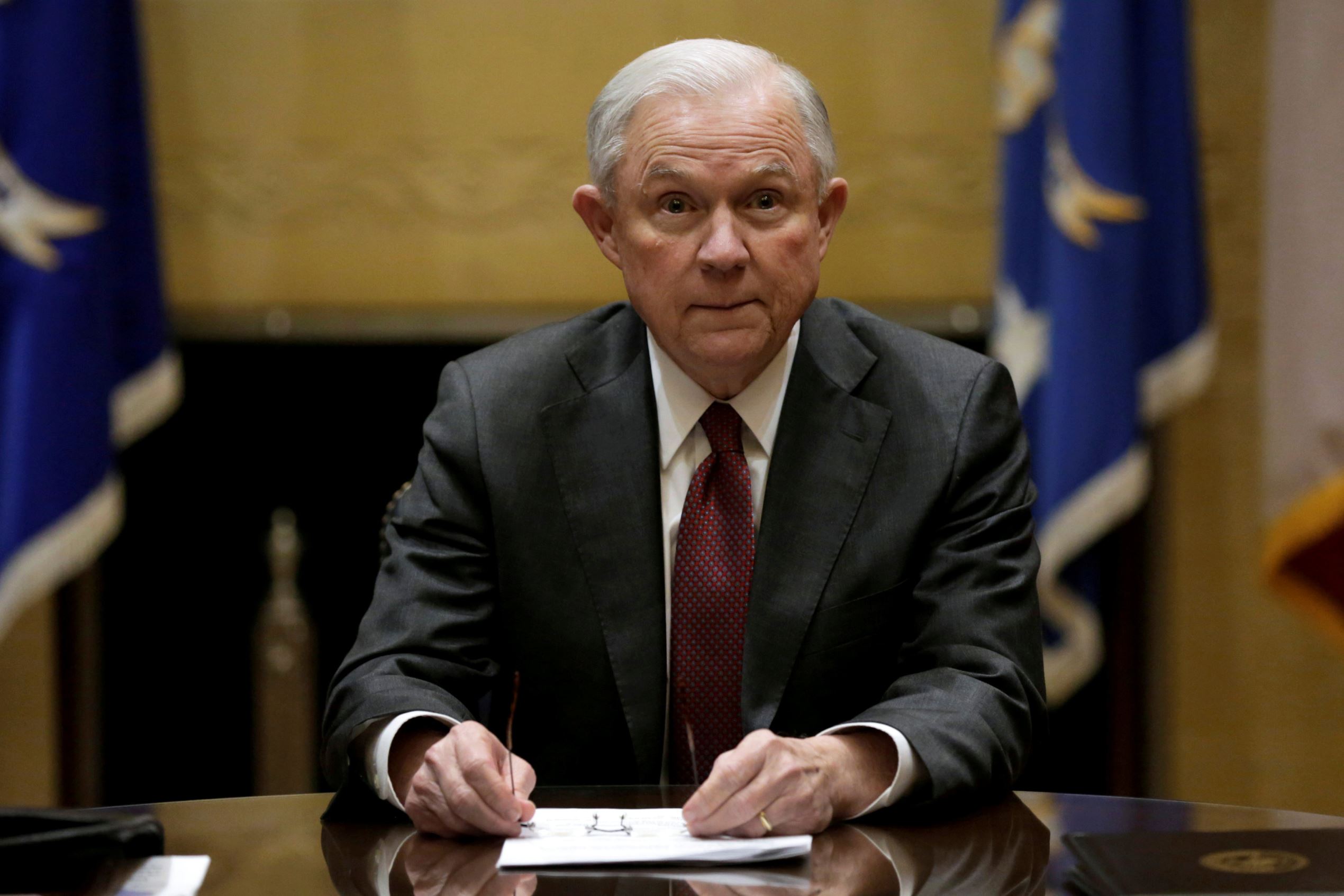 U.S. Attorney General Jeff Sessions holds his first meeting with heads of federal law enforcement components at the Justice Department. in Washington U.S., February 9, 2017.