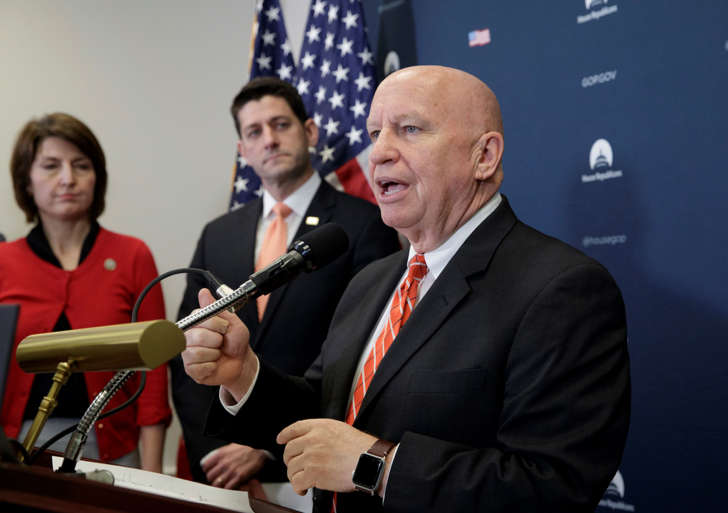 House Ways and Means Committee Chairman Rep. Kevin Brady, R-Texas, right, accompanied by Rep. Cathy McMorris Rodgers, R-Wash., and House Speaker Paul Ryan of Wis., talks about restructuring the Affordable Care Act, Tuesday, Feb. 14, 2017, during a news conference on Capitol Hill in Washington.