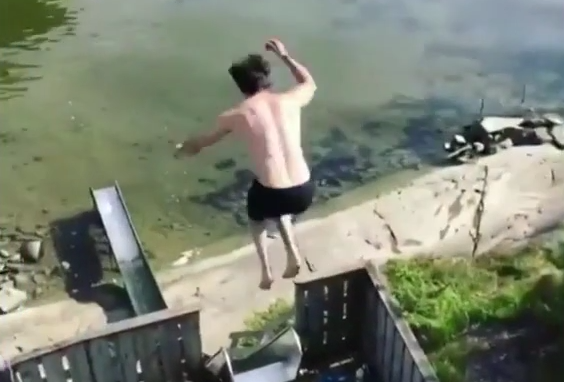 Watch this daredevil jump cliff,