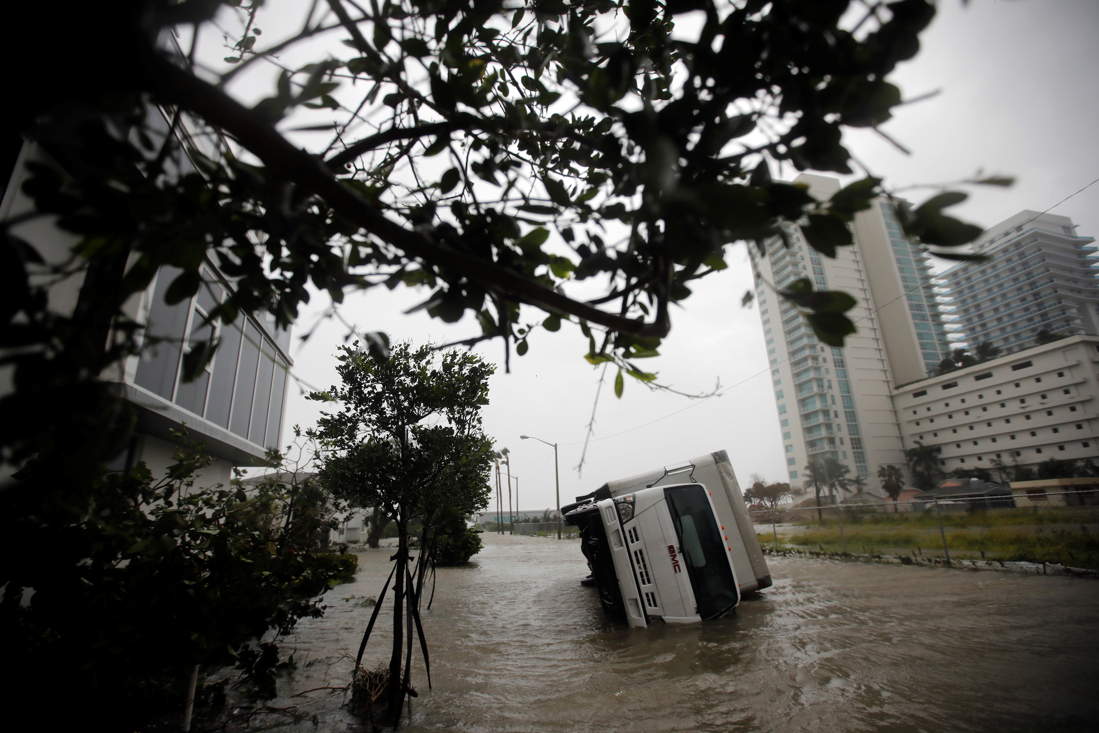 A truck is seen turned over as Hurricane Irma passes south Florida, in Miami, U.S. September 10, 2017.