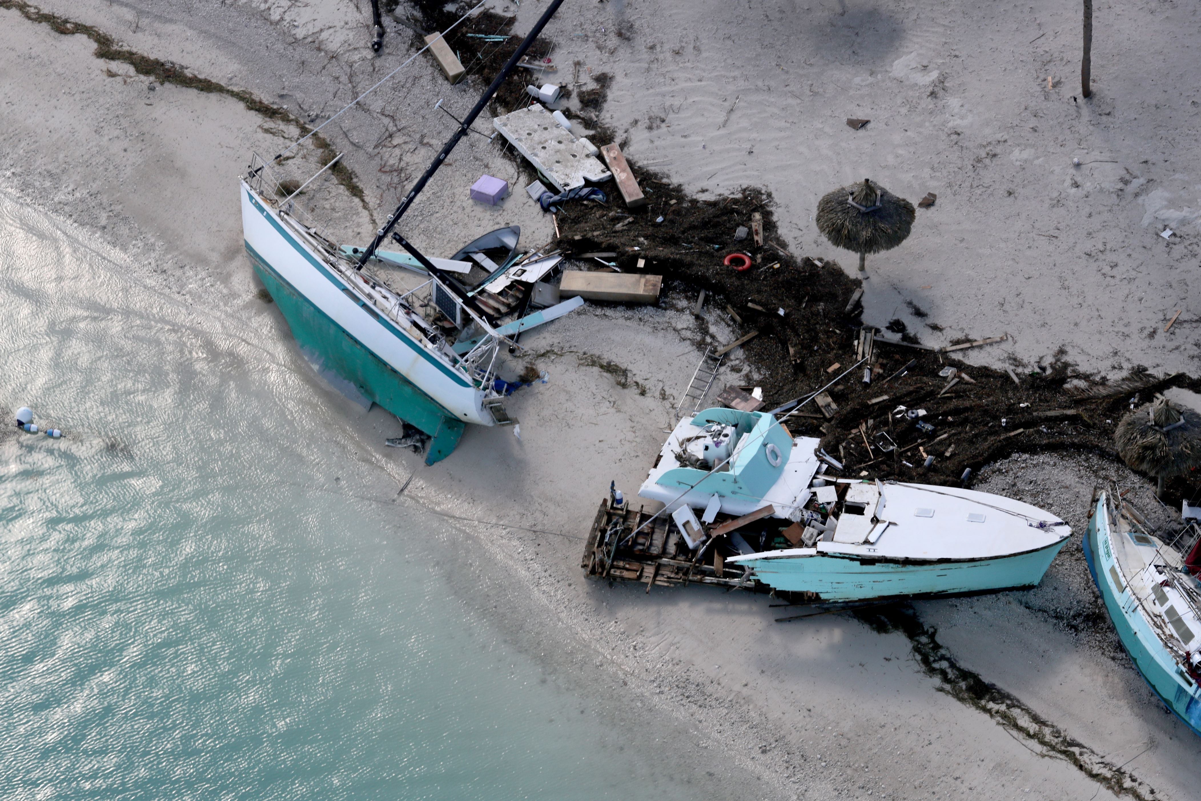 Damaged boats in Key West after Hurricane Irma hit the Florida Keys, on Wednesda...